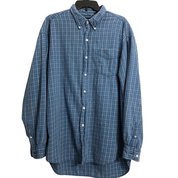 GAP Other - Vintage 90s Gap Flannel Shirt Mens L Blue Plaid L/S Cotton Button Down